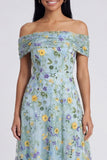 Robe Maxi bleue fleur dénudée A Line