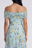 Robe Maxi bleue fleur dénudée A Line