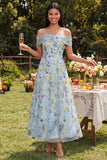 Robe Maxi bleue fleur dénudée A Line