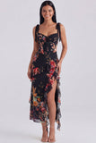 Robe d'invitée de mariage midi ivoire fourreau bustier floral avec fente