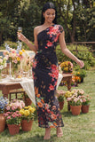 Robe Maxi à fleurs ivoire à une épaule A Line