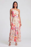 Robe Maxi à fleurs ivoire à une épaule A Line