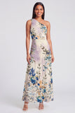Robe Maxi à fleurs ivoire à une épaule A Line