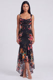 Robe maxi sirène fleurie à col carré en ivoire