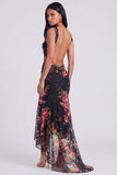 Robe maxi sirène fleurie à col carré en ivoire