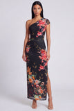 Robe longue à fourreau à une épaule en ivoire florale