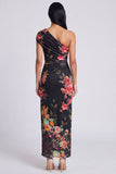 Robe longue à fourreau à une épaule en ivoire florale