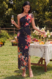Robe longue à fourreau à une épaule en ivoire florale
