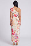 Robe longue à fourreau à une épaule en ivoire florale