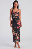 Robe à fleurs Maxi Bloomer Champagne Halter Halter Sheath