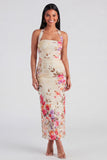 Robe à fleurs Maxi Bloomer Champagne Halter Halter Sheath