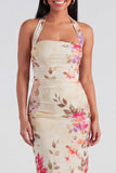 Robe à fleurs Maxi Bloomer Champagne Halter Halter Sheath