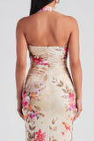 Robe à fleurs Maxi Bloomer Champagne Halter Halter Sheath