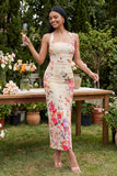Robe à fleurs Maxi Bloomer Champagne Halter Halter Sheath