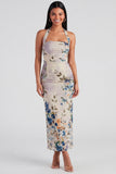 Robe à fleurs Maxi Bloomer Champagne Halter Halter Sheath