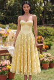 Robe Midi jaune fleuriste jaune sans bretelles