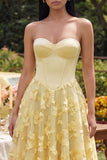 Robe Midi jaune fleuriste jaune sans bretelles