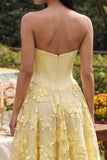 Robe Midi jaune fleuriste jaune sans bretelles