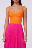 Robe maskini plissée orange et fuchsia A-line