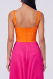 Robe maskini plissée orange et fuchsia A-line