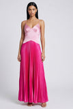 Robe Maxi plissée à bretelles fines en satin rose et fuchsia