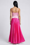 Robe Maxi plissée à bretelles fines en satin rose et fuchsia