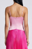 Robe Maxi plissée à bretelles fines en satin rose et fuchsia