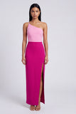 Robe Maxi Bodycon en velours rose et fuchsia avec une épaule et fendue