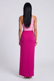 Robe Maxi Bodycon en velours rose et fuchsia avec une épaule et fendue