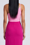 Robe Maxi Bodycon en velours rose et fuchsia avec une épaule et fendue