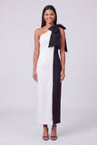 Robe Maxi bodycon à une épaule noire et blanche avec nœud