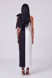 Robe Maxi bodycon à une épaule noire et blanche avec nœud