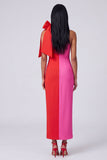Robe Maxi bodycon à une épaule noire et blanche avec nœud