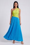 Robe Maxi plissée à une épaule plissée verte et bleue en A