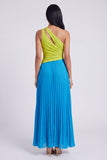 Robe Maxi plissée à une épaule plissée verte et bleue en A