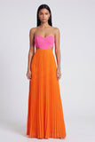 Robe Maxi plissée rose et orange A-Line Sweetheart