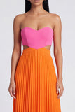 Robe Maxi plissée rose et orange A-Line Sweetheart