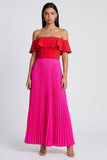 Robe maskini en fuchsia à épaules dénudées en ligne A et plissée rouge avec volants