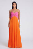 Robe Maxi plissée rose et orange A-Line Sweetheart avec nœud