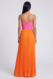 Robe Maxi plissée rose et orange A-Line Sweetheart avec nœud