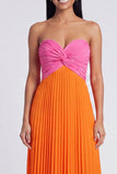 Robe Maxi plissée rose et orange A-Line Sweetheart avec nœud