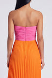 Robe Maxi plissée rose et orange A-Line Sweetheart avec nœud