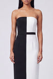 Robe Maxi bodycon noire et blanche aux épaules dénudées