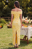 Robe Maxi fleurie jaune bodycon, épaule dénudée, avec fente