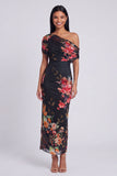 Robe longue fleurie à motifs bodycons en tulle noir