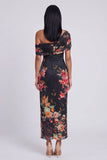 Robe longue fleurie à motifs bodycons en tulle noir
