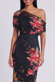 Robe longue fleurie à motifs bodycons en tulle noir