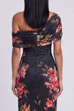Robe longue fleurie à motifs bodycons en tulle noir