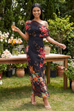 Robe longue fleurie à motifs bodycons en tulle noir
