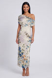 Robe longue fleurie à motifs bodycons en tulle noir